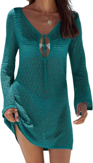 Womens Swimsuit Crochet Swim Cover Up Summer Bathing Suit Swimwear Hollow Out Mesh Knit Beach Dress Vacation Outfits