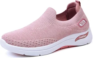 Womens Tennis Shoes Soft Knitted Fabric Mesh Casual Non Slip Sneakers Breathable Lightweight with Arch Support Slip On Walking Shoes Comfort Wear Orthowear Shoe