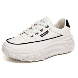 Women's thick sole sneakers, fashionable casual non-slip wear-resistant height increase sneakers, comfortable round toe low-top lightweight sneakers shoes,35,White