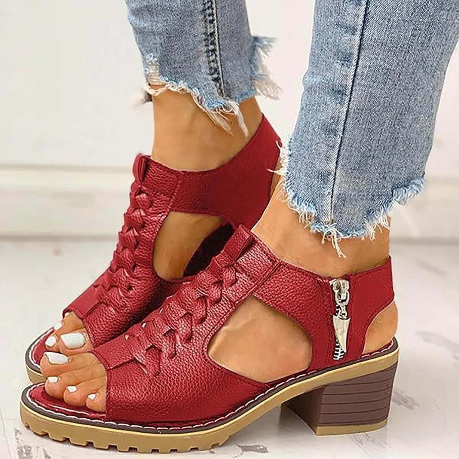 Womens Wedge Sandals Orthopedic Comfort High Heels for Women Peep Toe Slingback Slip On Sandals Fashion Hollow Out Zipper Walking Shoes for Working Shopping