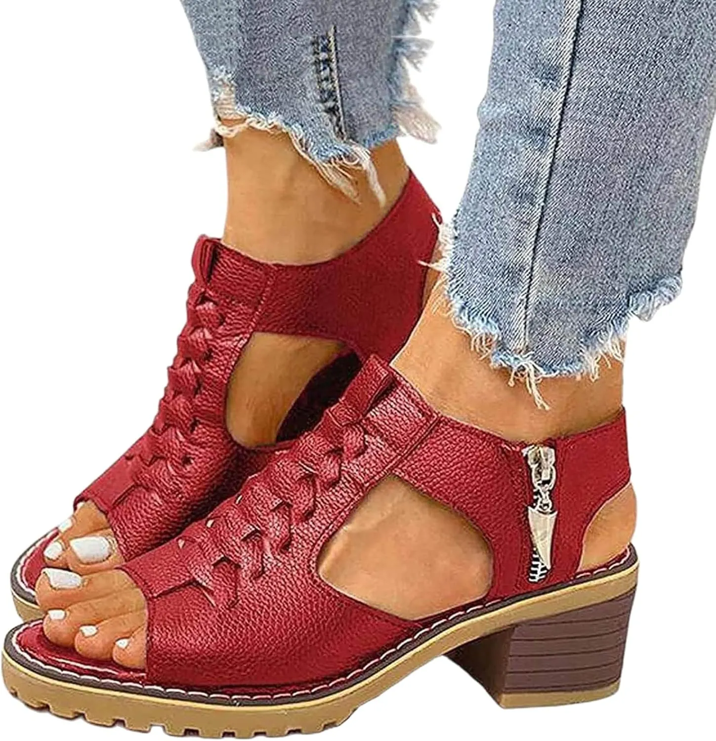 Womens Wedge Sandals Orthopedic Comfort High Heels for Women Peep Toe Slingback Slip On Sandals Fashion Hollow Out Zipper Walking Shoes for Working Shopping