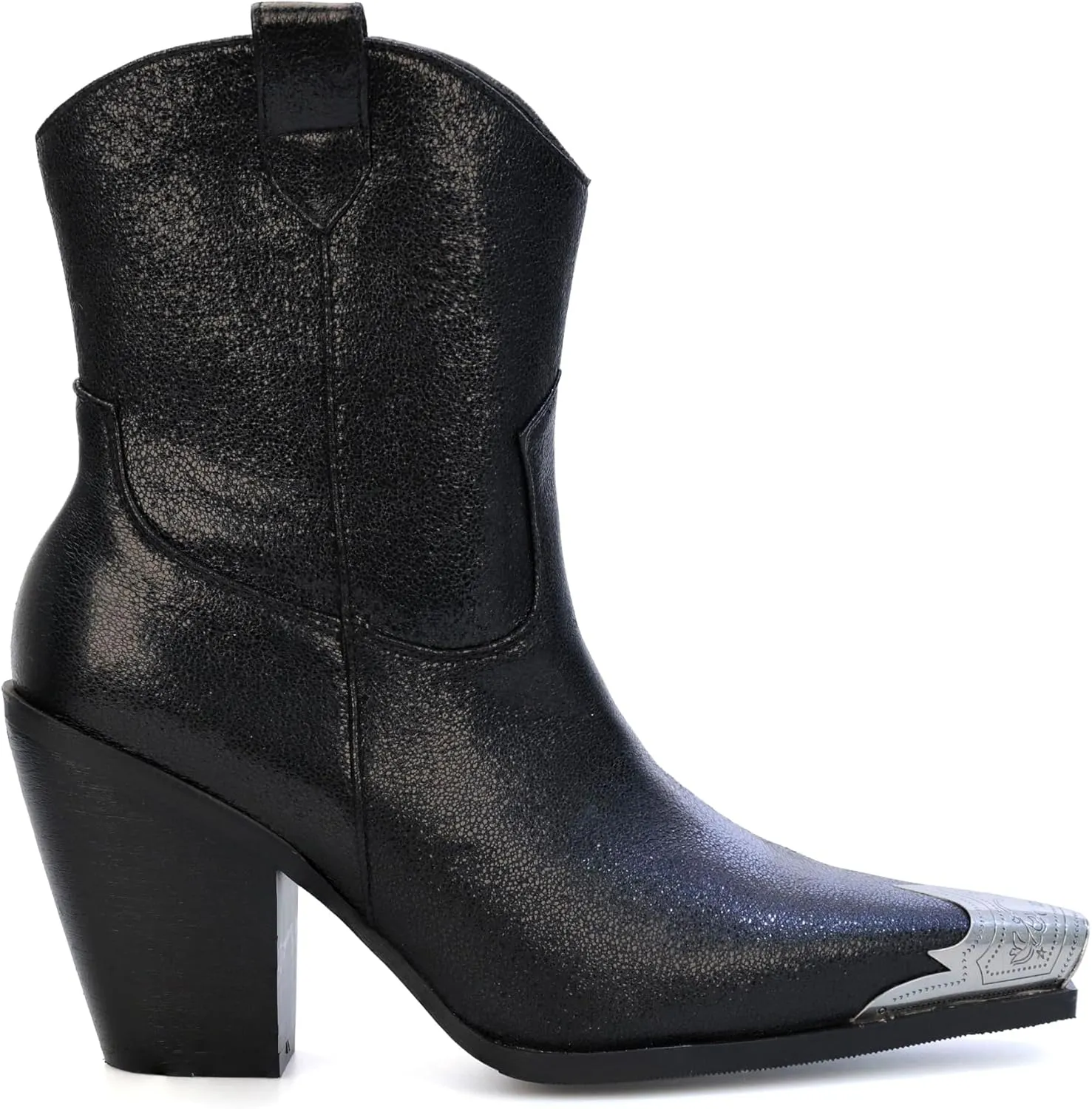 Womens Western Ankle Boots Engraved Metal Toe Cowgirl Booties Stacked Block Heeled Cowboy Boots Fashion Western Party Heeled Shoes