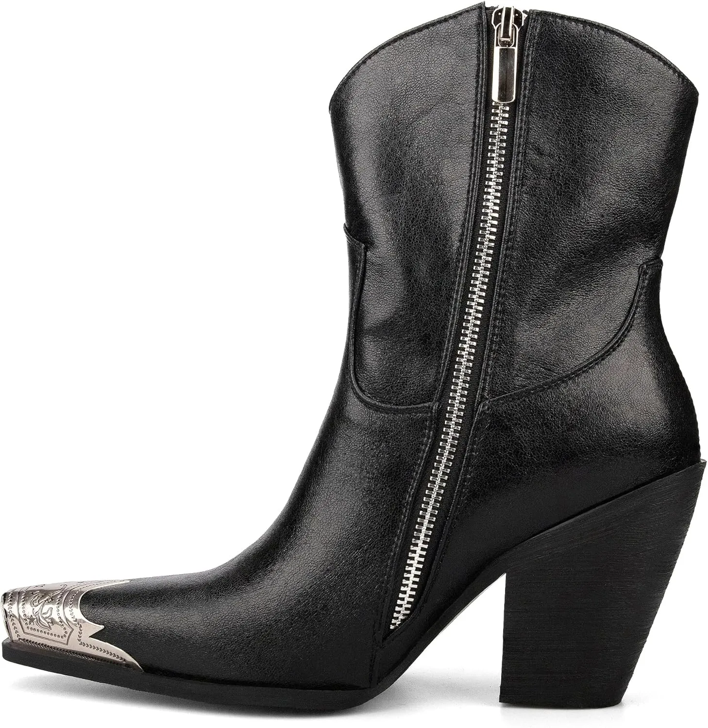 Womens Western Ankle Boots Engraved Metal Toe Cowgirl Booties Stacked Block Heeled Cowboy Boots Fashion Western Party Heeled Shoes