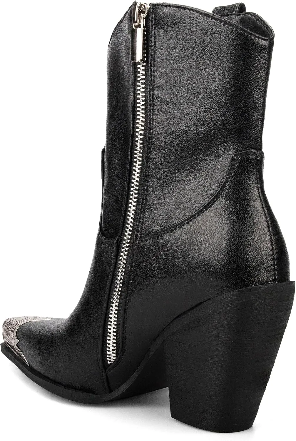 Womens Western Ankle Boots Engraved Metal Toe Cowgirl Booties Stacked Block Heeled Cowboy Boots Fashion Western Party Heeled Shoes