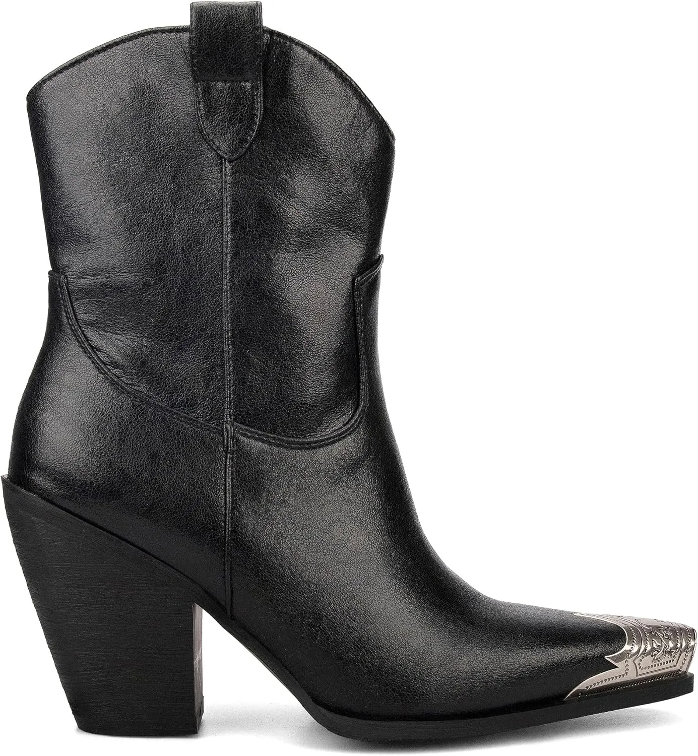 Womens Western Ankle Boots Engraved Metal Toe Cowgirl Booties Stacked Block Heeled Cowboy Boots Fashion Western Party Heeled Shoes
