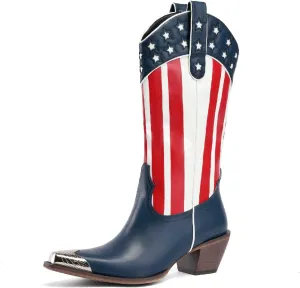 Women's Western Knee-high Boot Cowboy Boots for Women Cowgirl Mid Calf Boots Floral Embroidery Pointed Toe Chunky Heel 2.5" Ladies Western Boot