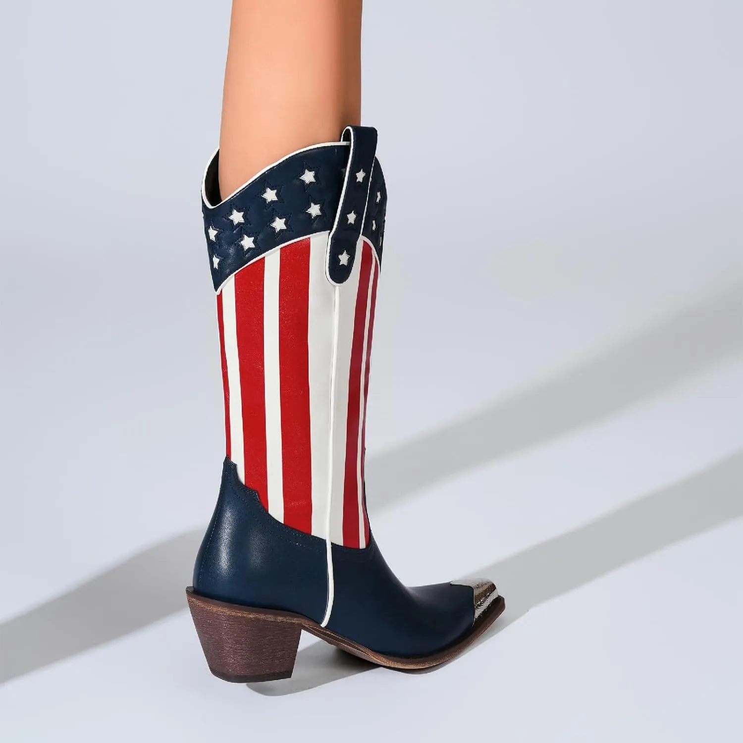 Women's Western Knee-high Boot Cowboy Boots for Women Cowgirl Mid Calf Boots Floral Embroidery Pointed Toe Chunky Heel 2.5" Ladies Western Boot