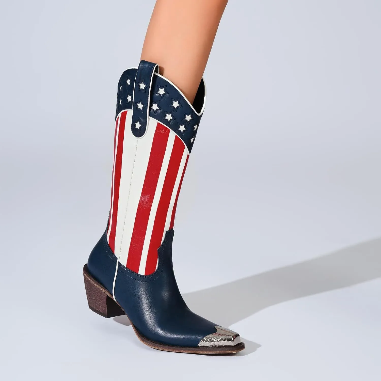 Women's Western Knee-high Boot Cowboy Boots for Women Cowgirl Mid Calf Boots Floral Embroidery Pointed Toe Chunky Heel 2.5" Ladies Western Boot