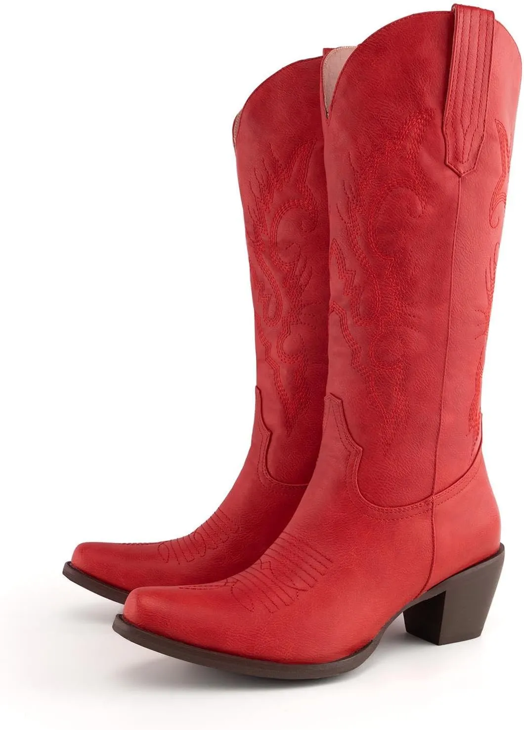 Womens White Cowgirl Boots Fashion Over the Knee Boots With Classic Embroidery Chunky Heels And Western Style
