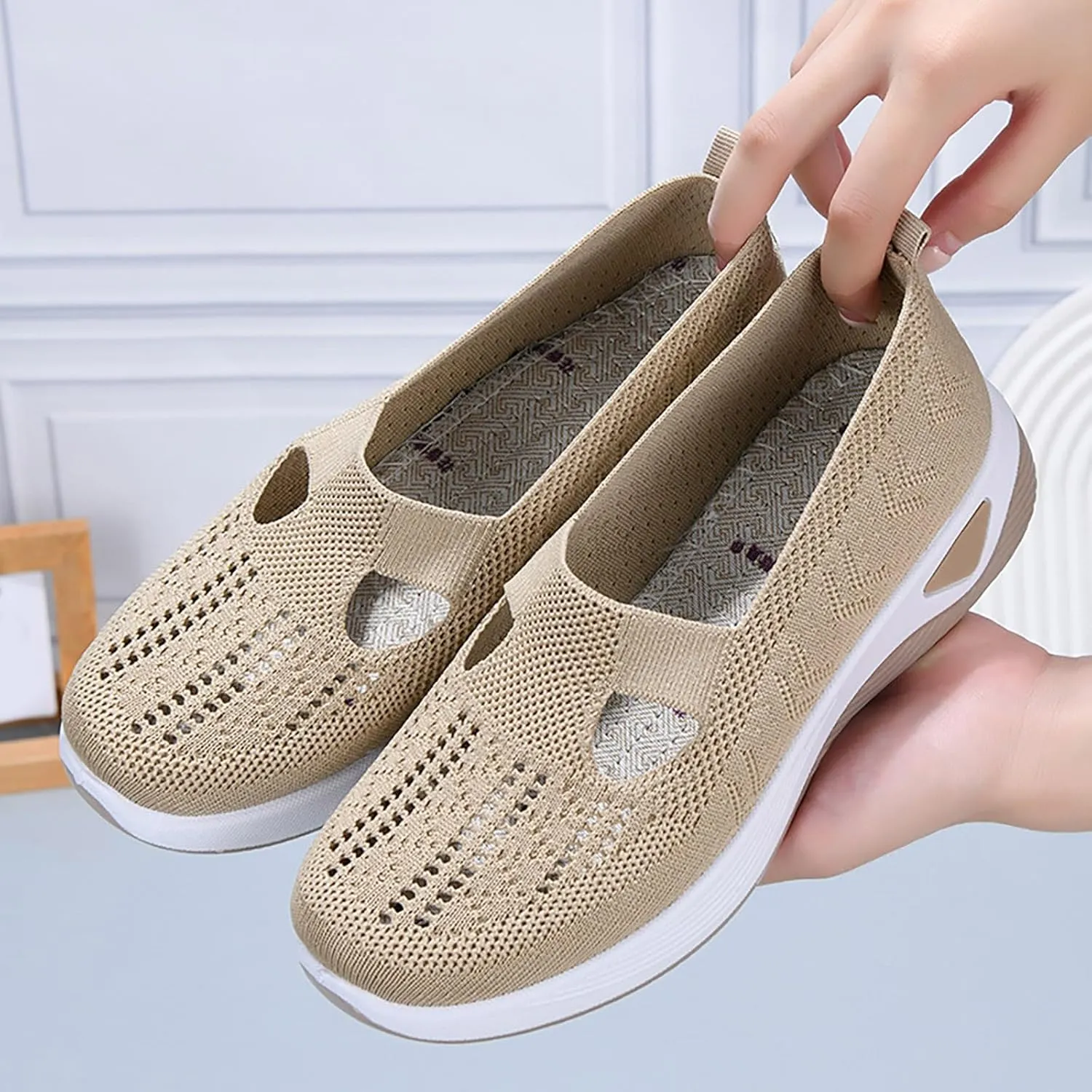 Women's Woven Orthopedic Breathable Soft Shoes Non Slip Work Shoes Women Food Service Casual Shoes Slip On Slip On Sneakers Black Tennis Shoe White Loafers