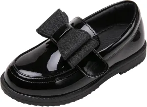 WUIWUIYU Girl's School Uniform Shoes Bow Cute Dress Oxfords Slip-on Hook-and-Loop Preppy Style Flat Shoes