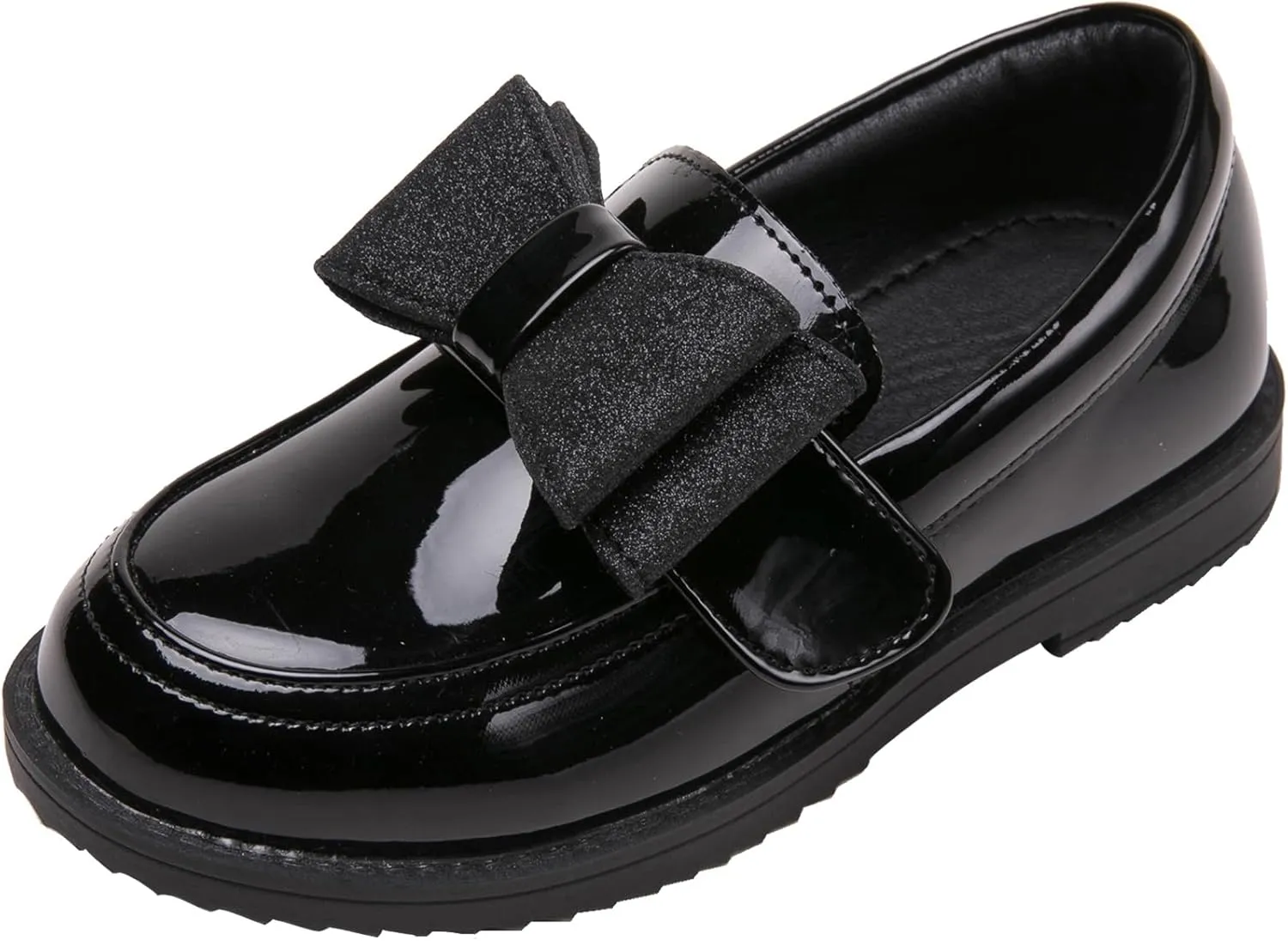 WUIWUIYU Girl's School Uniform Shoes Bow Cute Dress Oxfords Slip-on Hook-and-Loop Preppy Style Flat Shoes