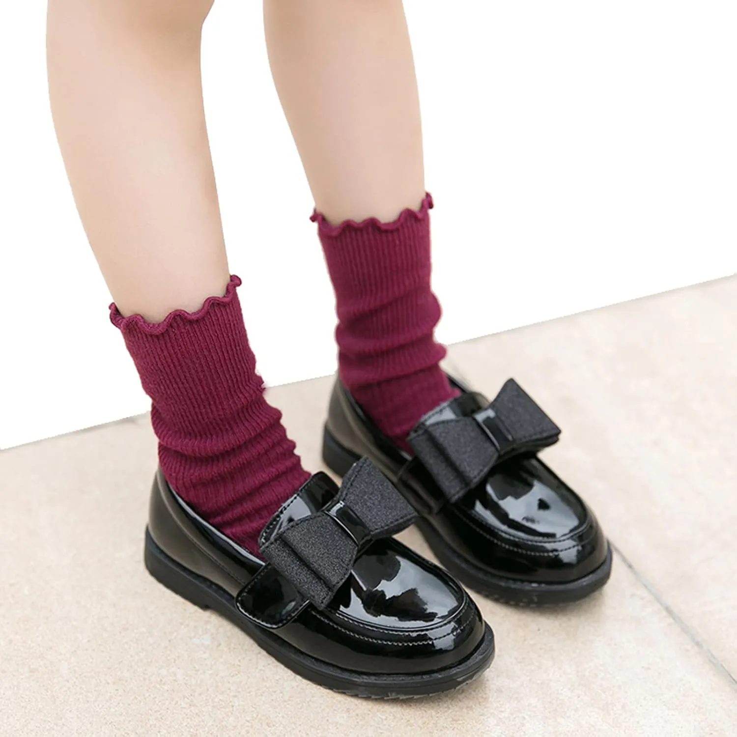 WUIWUIYU Girl's School Uniform Shoes Bow Cute Dress Oxfords Slip-on Hook-and-Loop Preppy Style Flat Shoes