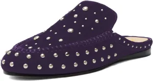 XYD Women Comfortable Slip On Flat Mules with Multisized Studs Closed Round Toe Low Heel Dressy Chic Daily Fall Shoes