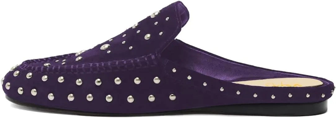 XYD Women Comfortable Slip On Flat Mules with Multisized Studs Closed Round Toe Low Heel Dressy Chic Daily Fall Shoes