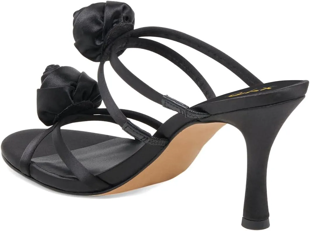 XYD Women Satin Flowers Open Toe High Heel Stiletto Mules Multi Straps Slip-on Slides Sandals Summer Dress Date Shoes