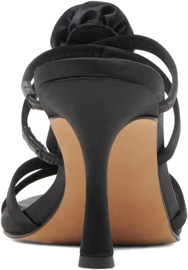 XYD Women Satin Flowers Open Toe High Heel Stiletto Mules Multi Straps Slip-on Slides Sandals Summer Dress Date Shoes