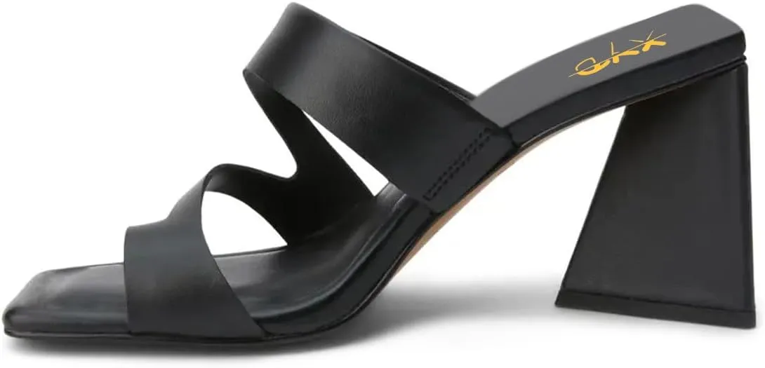 XYD Women Thong Strappy Slides Sandals Triangular Block High Heels Square Open Toe Mules Dressy Chic Shoes