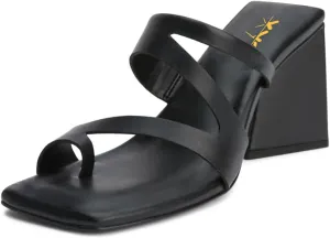 XYD Women Thong Strappy Slides Sandals Triangular Block High Heels Square Open Toe Mules Dressy Chic Shoes