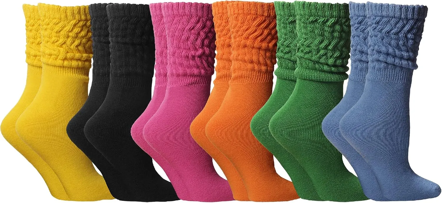 Yacht & Smith 6 Pairs Women's Scrunched Slouch Socks, Cotton Boot Socks Bulk Pack for Everyday Comfort & Style, Size 9-11