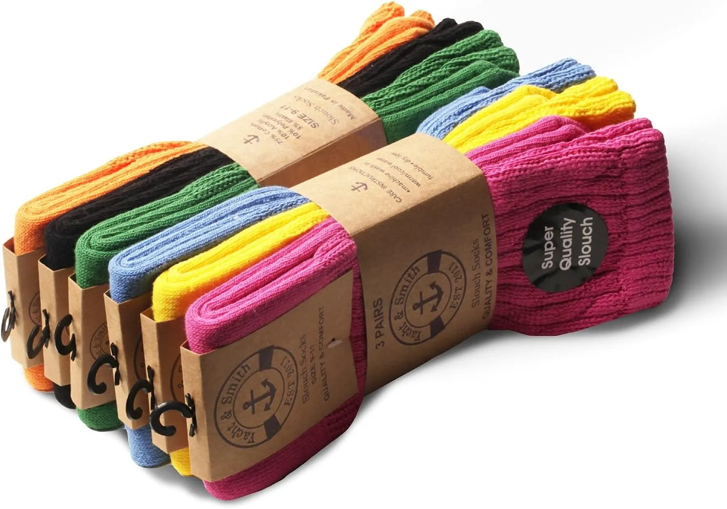 Yacht & Smith 6 Pairs Women's Scrunched Slouch Socks, Cotton Boot Socks Bulk Pack for Everyday Comfort & Style, Size 9-11
