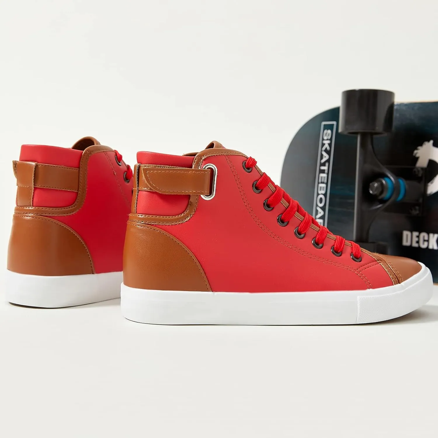 yageyan Men White high top Sneakers for Casual Black pu Leather Fashion Shoes for Men