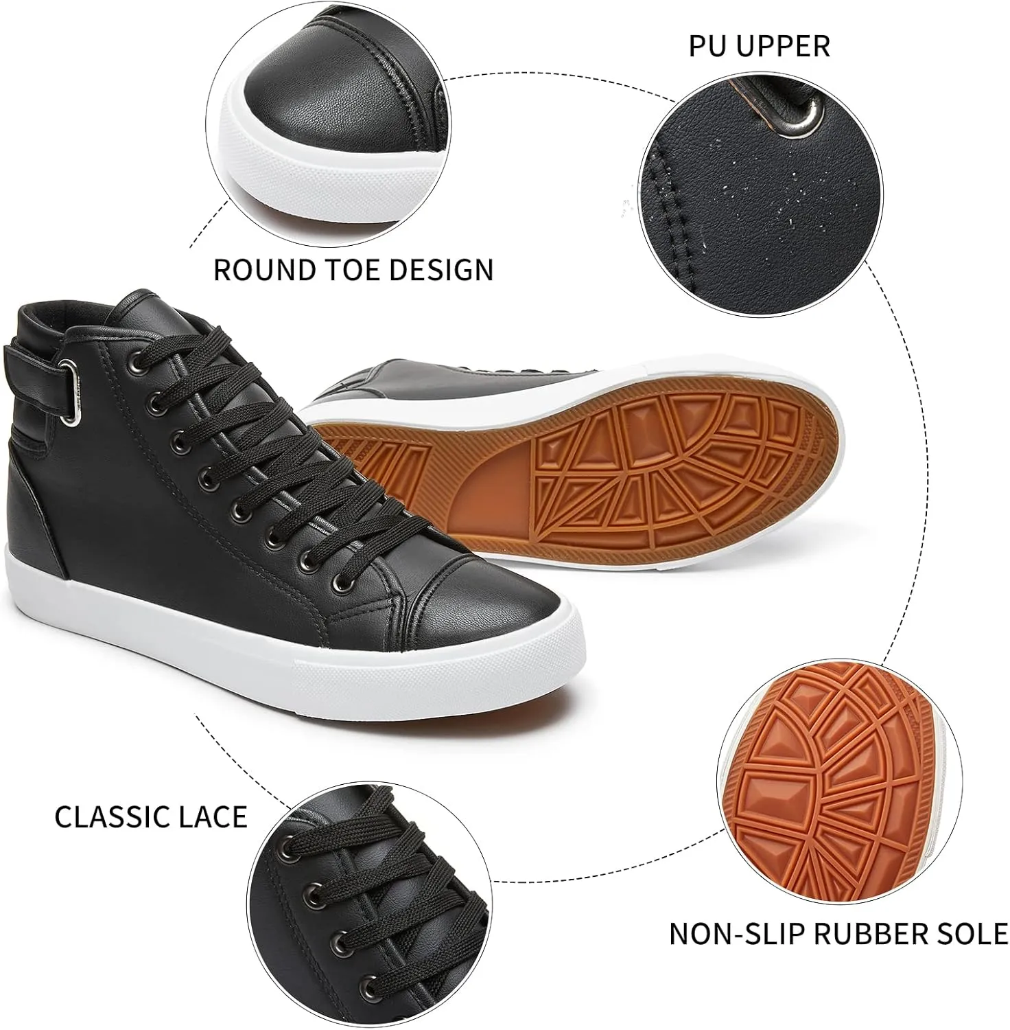 yageyan Men White high top Sneakers for Casual Black pu Leather Fashion Shoes for Men