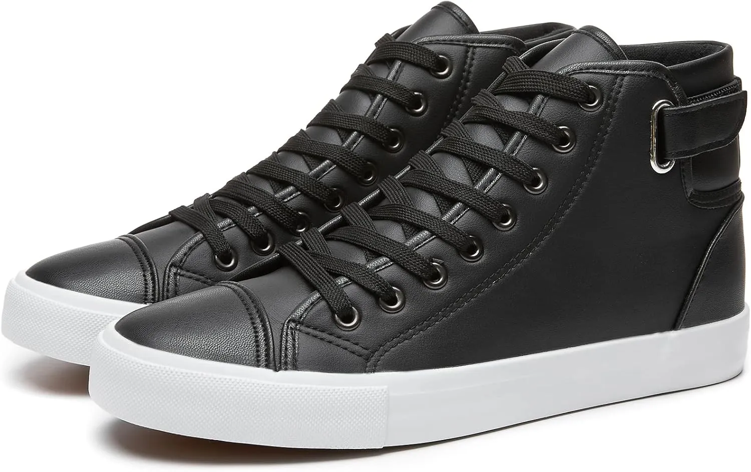 yageyan Men White high top Sneakers for Casual Black pu Leather Fashion Shoes for Men