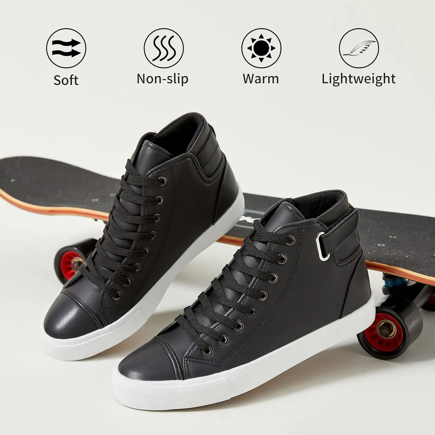 yageyan Men White high top Sneakers for Casual Black pu Leather Fashion Shoes for Men