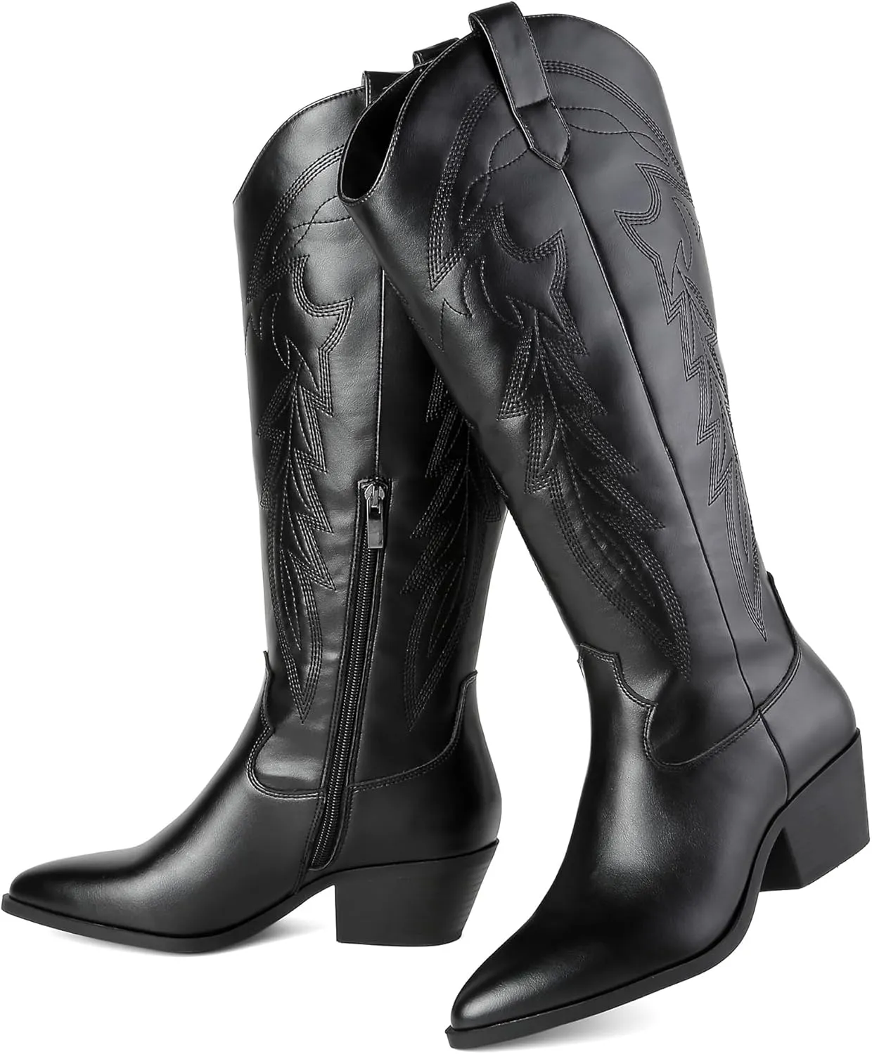 Yawors Westen Cowgirl Boots for Women Pointed Toe Knee High Tall Embroidered Cowboy Boots with Zipper Classic Block Heel for Girls Ladies Fall Winter