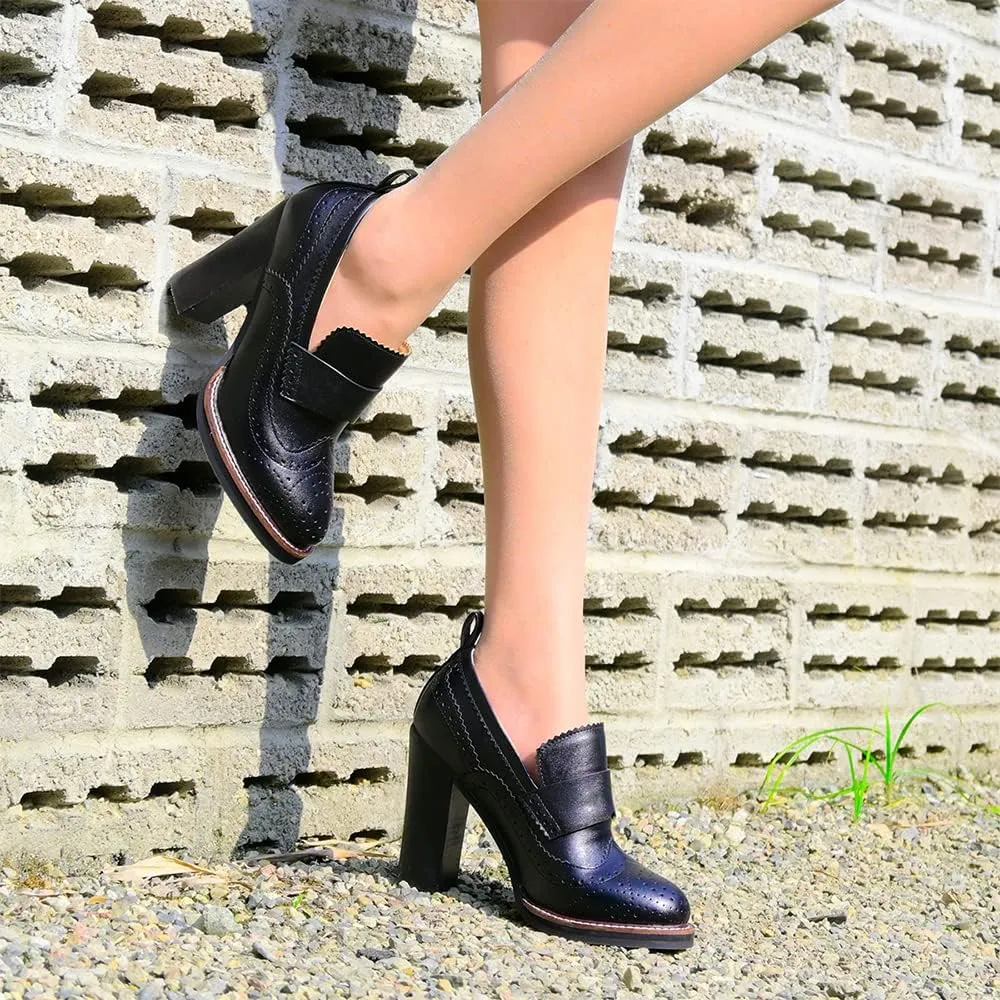 YDN Women Chunky High Heels Round Toe Oxford Loafer Size Color Material Customize Available Shoe Size 4-15 US