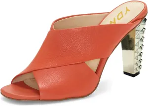 YDN Women Comfortable Chic Peep Toe Criss Cross Mule Sandals Stud Rivets Chunky Block High Heels Wedding Party Fashion Shoes