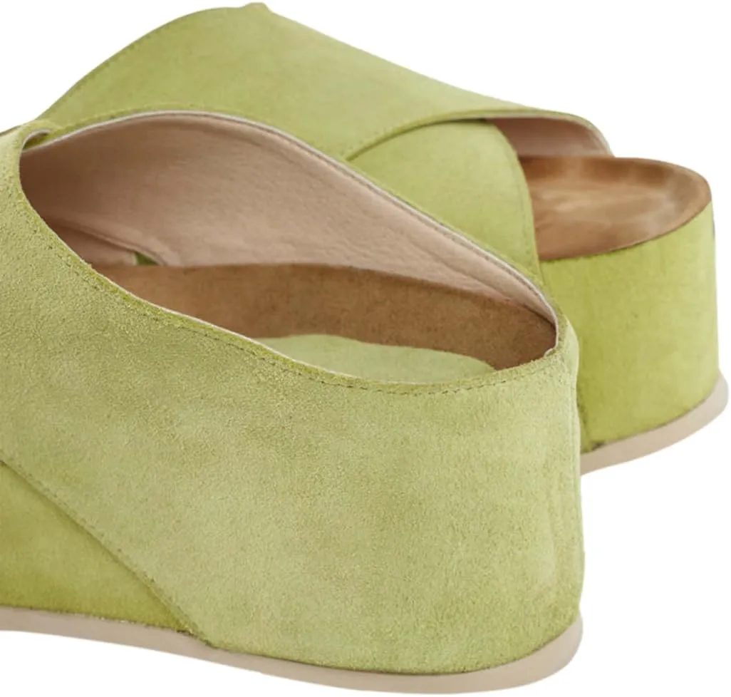 YDN Women Cross Strap Mules Platform Slippers Chunky Mid Heels Open Round Toe Slip On Shoes Indoor Club Size 4-16 US