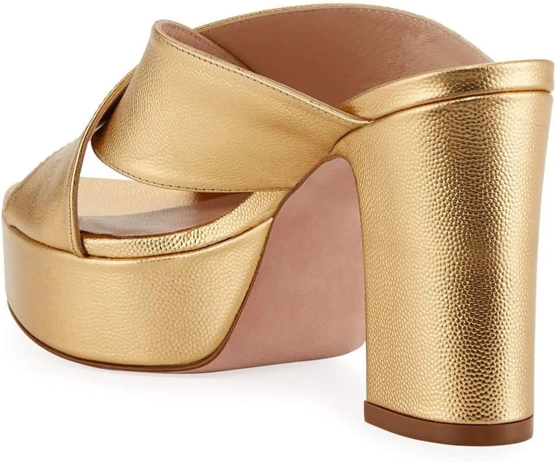 YDN Women Cross Strap Peep Toe Platform Chunky Block Heel Mules Pumps Slide Sandals Size 4-15 US