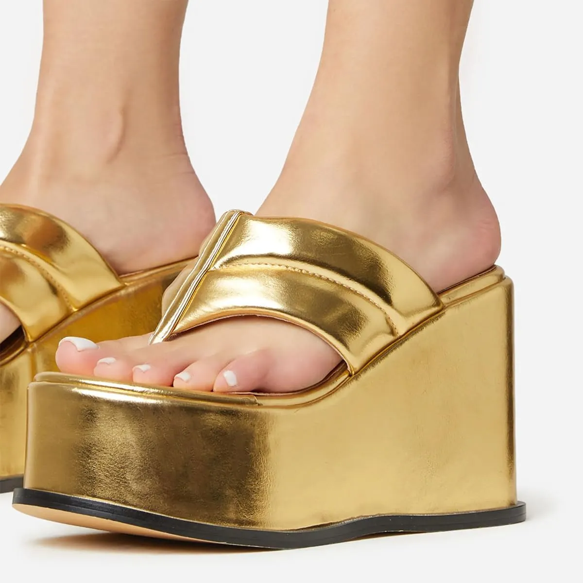 YDN Women Dressy Platform Mules Round Open Toe Slip On Sandals Wide Strap Flip Flop Slippers Wedge High Heels Shoes Party Daily Size 4-15 US