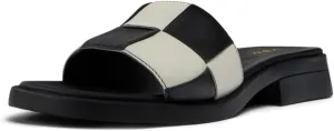 YDN Women Open Square Toe Slip On Slides Sandals Checkered Block Low Heel Slippers Party Ballroom Walking Shoes Size 4-16 US