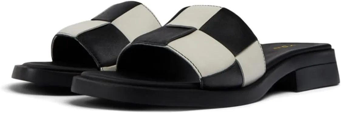 YDN Women Open Square Toe Slip On Slides Sandals Checkered Block Low Heel Slippers Party Ballroom Walking Shoes Size 4-16 US