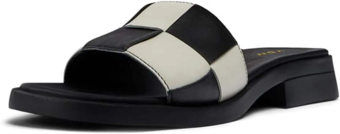 YDN Women Open Square Toe Slip On Slides Sandals Checkered Block Low Heel Slippers Party Ballroom Walking Shoes Size 4-16 US