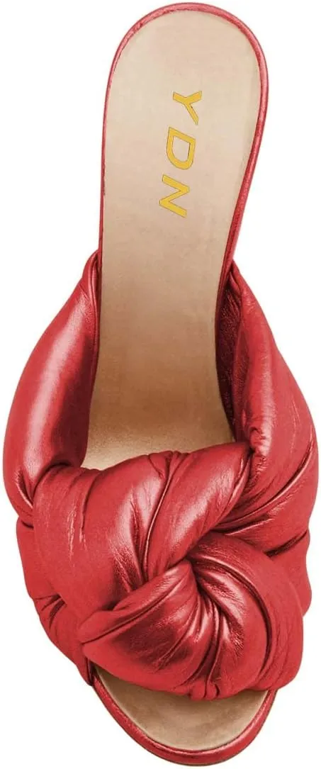 YDN Women Peep Toe Soft Cushion Knot Mules Slip on Metal High Heels Dressy Outdoor Party Slipper Shoes Size 4-15 US