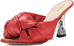 YDN Women Peep Toe Soft Cushion Knot Mules Slip on Metal High Heels Dressy Outdoor Party Slipper Shoes Size 4-15 US