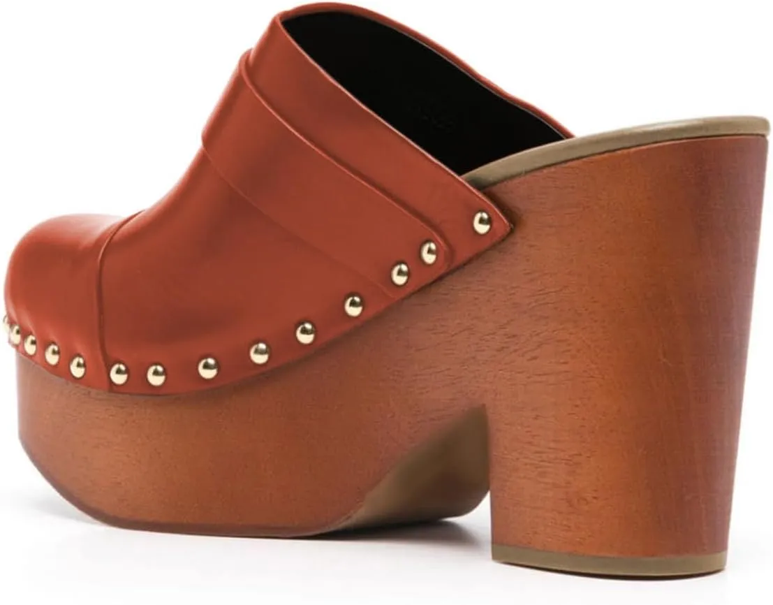 YDN Women's Chic Platform Closed Round Toe Mules Rivet Studded Chunky Block Heels Buckled Strap Slip On Sandals Daily Outfit Dress Slide Shoe Size 4-16 US