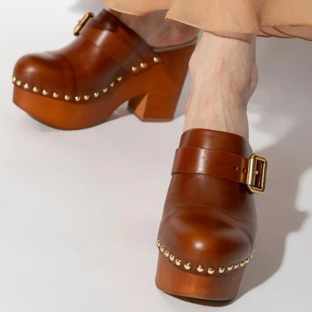 YDN Women's Chic Platform Closed Round Toe Mules Rivet Studded Chunky Block Heels Buckled Strap Slip On Sandals Daily Outfit Dress Slide Shoe Size 4-16 US