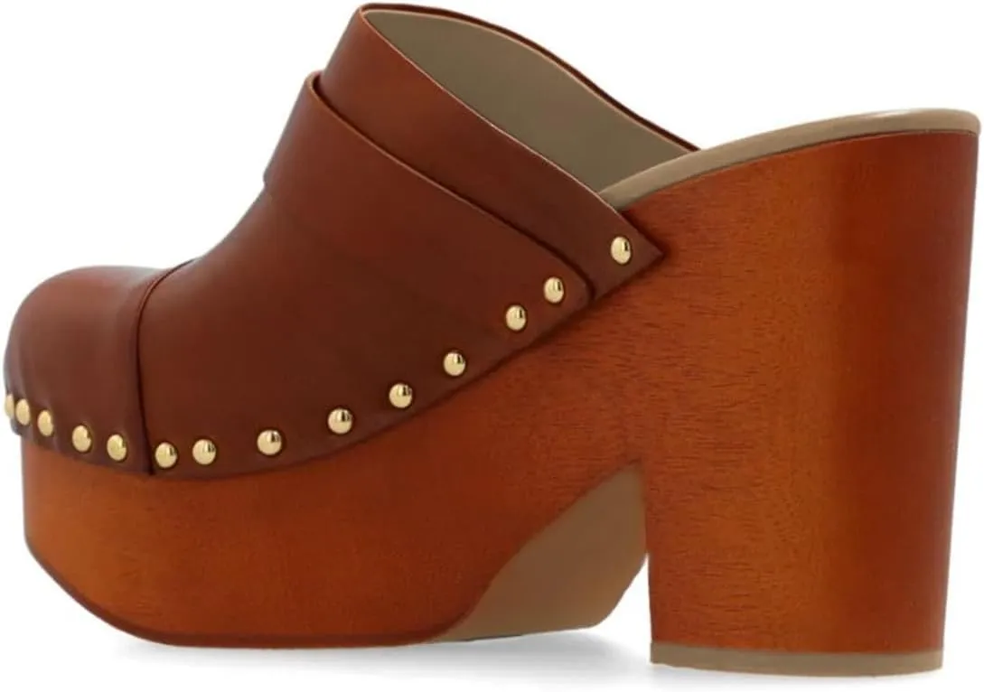 YDN Women's Chic Platform Closed Round Toe Mules Rivet Studded Chunky Block Heels Buckled Strap Slip On Sandals Daily Outfit Dress Slide Shoe Size 4-16 US