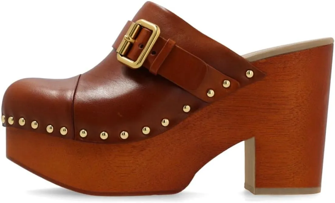 YDN Women's Chic Platform Closed Round Toe Mules Rivet Studded Chunky Block Heels Buckled Strap Slip On Sandals Daily Outfit Dress Slide Shoe Size 4-16 US