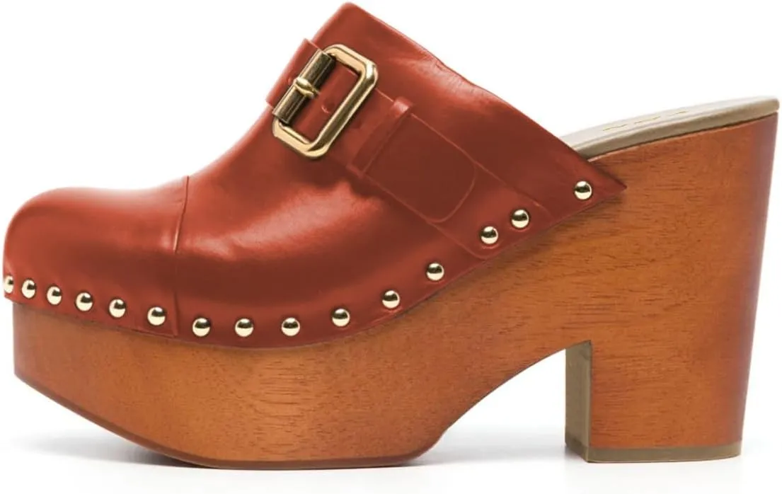 YDN Women's Chic Platform Closed Round Toe Mules Rivet Studded Chunky Block Heels Buckled Strap Slip On Sandals Daily Outfit Dress Slide Shoe Size 4-16 US