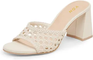YDN Women's Classic Open Round Toe Thick High Heeled Sandals Cutout Slip On Slides Mules Prom Shopping Casual Shoes Size 4-16 US