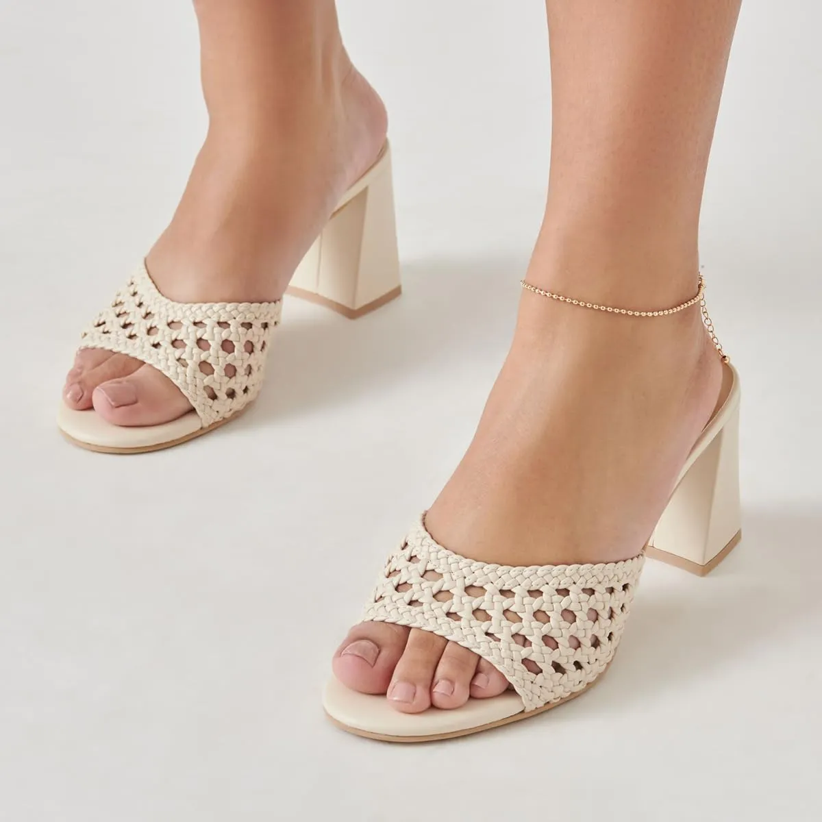 YDN Women's Classic Open Round Toe Thick High Heeled Sandals Cutout Slip On Slides Mules Prom Shopping Casual Shoes Size 4-16 US
