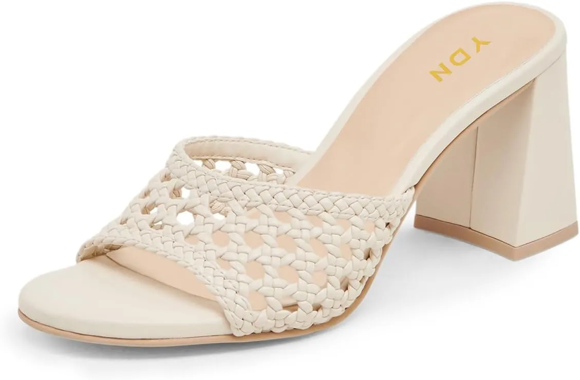 YDN Women's Classic Open Round Toe Thick High Heeled Sandals Cutout Slip On Slides Mules Prom Shopping Casual Shoes Size 4-16 US