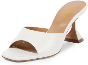 YDN Women's Comfy Slip On Mules Open Square Toe Block Mid Heels Chic Dress Party Dating Travel Causal Slide Shoes Size 4-16 US