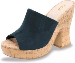 YDN Women's Platform Peep Toe Chunky High Heel Slide Sandals Slip On Backless Slippers Mules Comfy Casual Dress Shoes Size 4-16 US